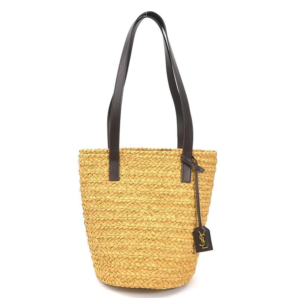 Saint Laurent Panier Shoulder Bag Raffia Leather Brown x